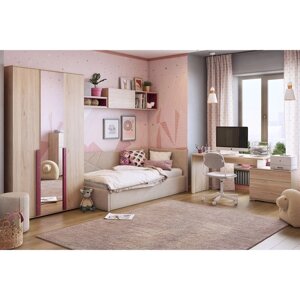 Комплект детской мебели "Лайк К121", ЛДСП, велюр, цвет дуб мария / фуксия / капучино