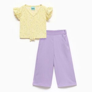 Комплект для девочки (футболка/брюки), цвет жёлтый/сиреневый, рост 140см