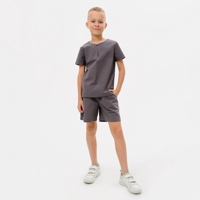 Комплект для мальчика (рубашка, шорты) MINAKU: Cotton Collection цвет серый, рост 134 от компании Интернет-гипермаркет «MALL24» - фото 1