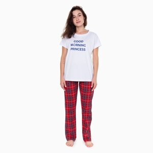 Комплект домашний женский "GOOD MORNING"футболка/брюки), цвет белый/красный, размер 52