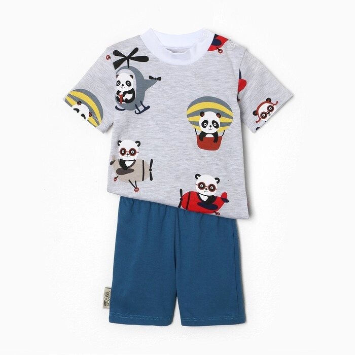 Комплект (футболка/шорты) детский, цвет индиго/панды, рост 68 см от компании Интернет-гипермаркет «MALL24» - фото 1