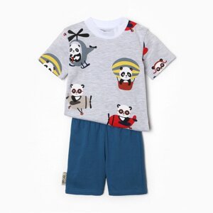 Комплект (футболка/шорты) детский, цвет индиго/панды, рост 68 см