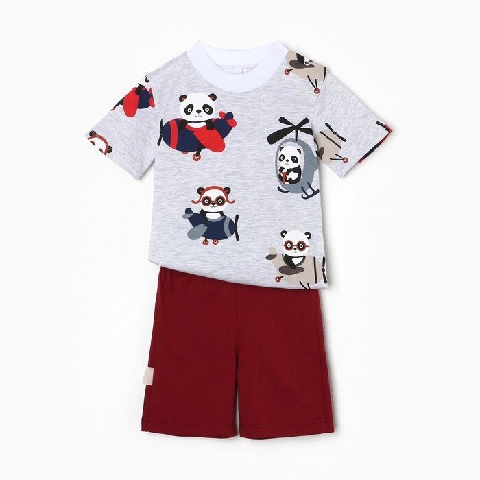 Комплект (футболка/шорты) для девочек, цвет бордо/панды, рост 68 см от компании Интернет-гипермаркет «MALL24» - фото 1