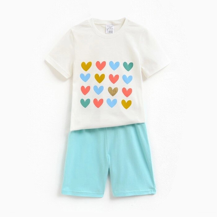 Комплект (футболка/шорты) для девочки, цвет молочный/серо-голубой, рост 116-122 см от компании Интернет-гипермаркет «MALL24» - фото 1