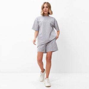 Комплект (футболка, шорты) женский MINAKU: Casual Collection цвет светло-серый, р-р 50