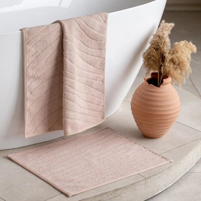 Комплект ковриков для ванны "Орта", размер 50x60 cм, 60x100 см, цвет пыльно-розовый от компании Интернет-гипермаркет «MALL24» - фото 1