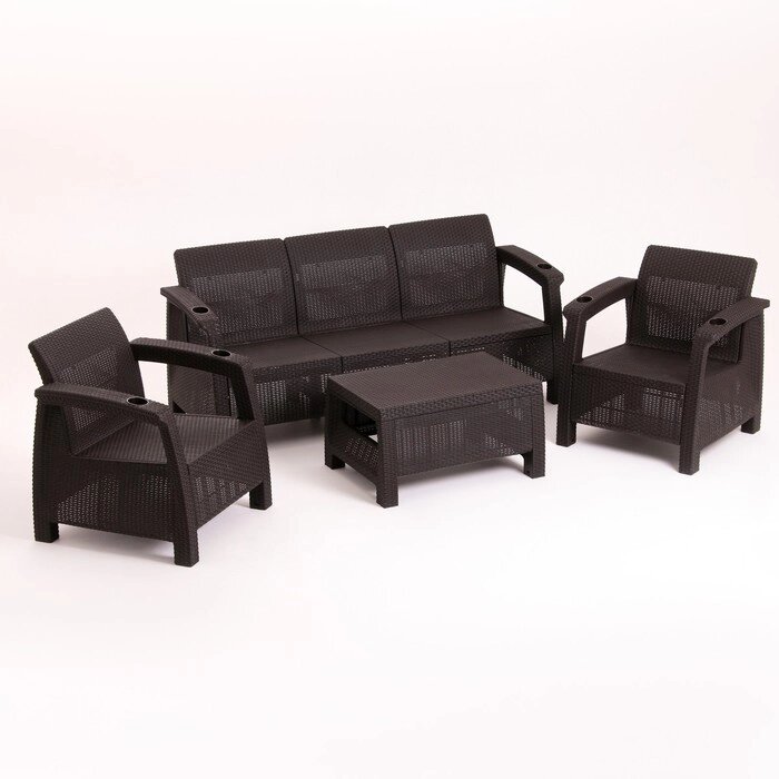 Комплект мебели: диван трехместный, 2 кресла, стол, коричнего цвета от компании Интернет-гипермаркет «MALL24» - фото 1