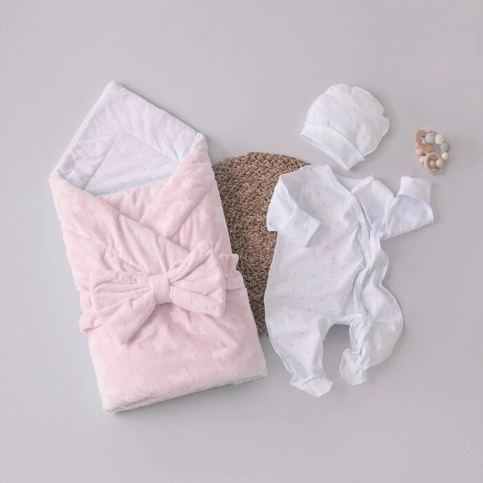 Комплект на выписку: конверт, комбинезон, шапочка, бант, рост 50-56 см, цвет розовый от компании Интернет-гипермаркет «MALL24» - фото 1