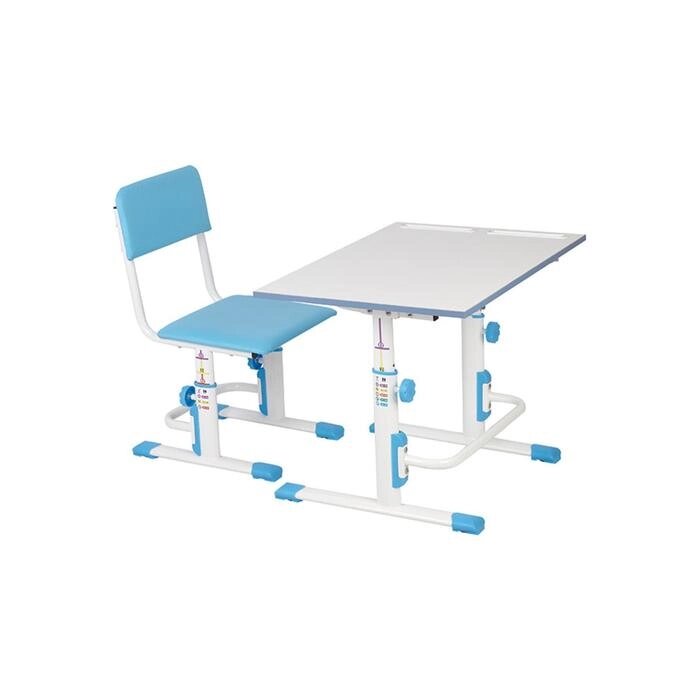 Комплект Polini kids растущая парта-трансформер + регулируемый стул, цвет белый-синий от компании Интернет-гипермаркет «MALL24» - фото 1