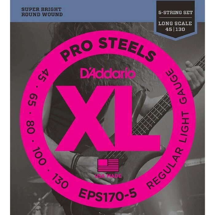 Комплект струн для 5-струнной бас-гитары D'Addario EPS170-5 ProSteels от компании Интернет-гипермаркет «MALL24» - фото 1