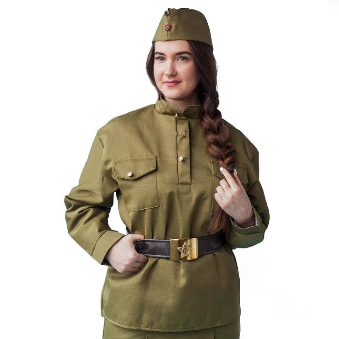 Комплект военный женский, пилотка, гимнастёрка, ремень с бляхой, р. 44-46, рост 164 см от компании Интернет-гипермаркет «MALL24» - фото 1