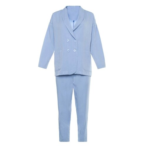 Комплект женский повседневный (жакет и брюки), голубой, размер 42
