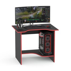 Компьютерный стол "КСТ-03", 900 670 740 мм, цвет чёрный / красная кромка