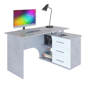 Компьютерный стол "КСТ-09", 1350 900 740 мм, угол правый, цвет бетон / белый