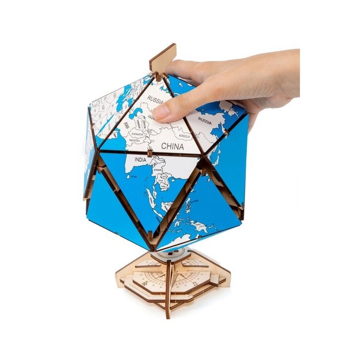 Конструктор деревянный 3D EWA Глобус Икосаэдр с секретом (шкатулка, сейф) синий от компании Интернет-гипермаркет «MALL24» - фото 1