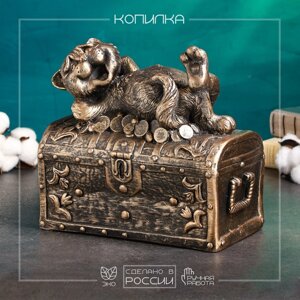 Копилка "Кот на сундуке" 23х13х22см, бронза