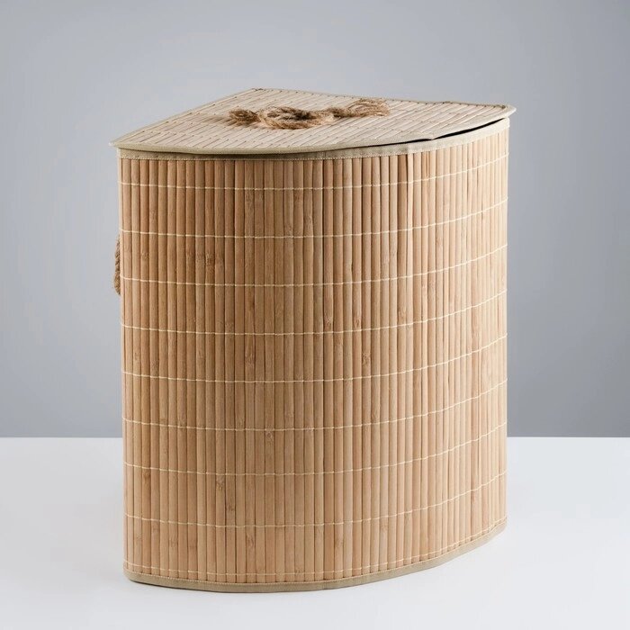 Корзина для белья, с крышкой, 34х34х52 см, бамбук, джут от компании Интернет-гипермаркет «MALL24» - фото 1