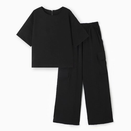 Костюм для девочки (футболка, брюки), цвет чёрный, рост 116 см