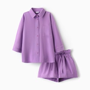 Костюм для девочки (рубашка и шорты) MINAKU, цвет сиреневый, рост 122-128 см