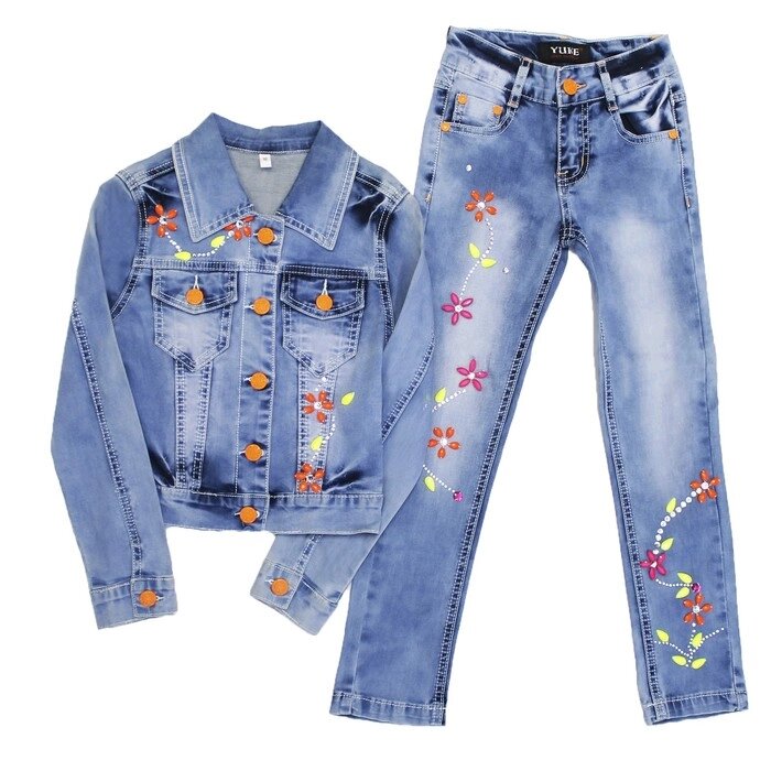 Костюм джинсовый для девочек, рост 110 см, цвет голубой от компании Интернет-гипермаркет «MALL24» - фото 1