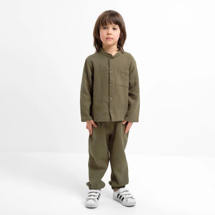 Костюм (рубашка и брюки) детский KAFTAN "Муслин", р. 34 (122-128 см) хаки от компании Интернет-гипермаркет «MALL24» - фото 1