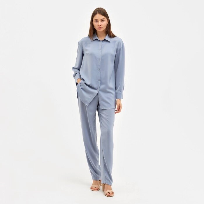 Костюм женский (рубашка, брюки) MINAKU: Silk pleasure цвет серо-голубой, размер 46 от компании Интернет-гипермаркет «MALL24» - фото 1