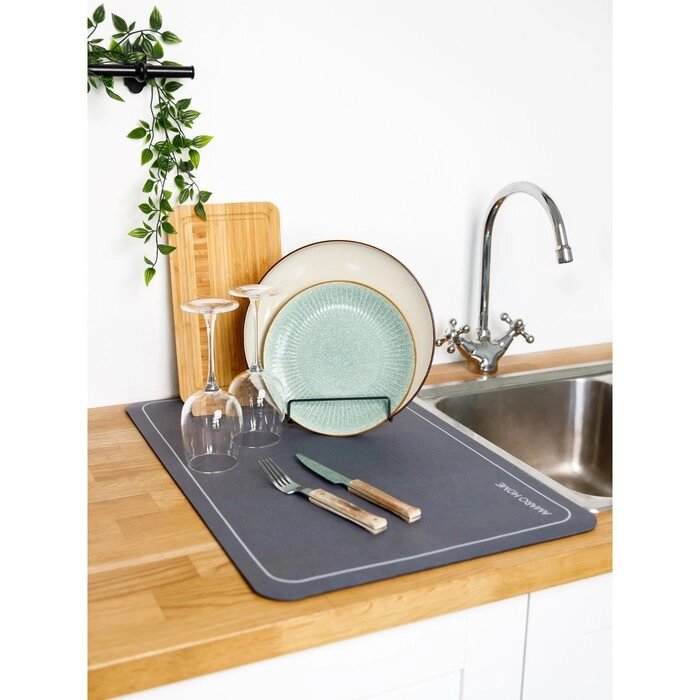 Коврик для посуды с абсорбирующим эффектом AMARO HOME, 40х60см, цвет мокрый асфальт от компании Интернет-гипермаркет «MALL24» - фото 1