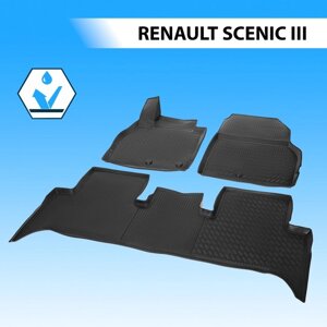 Коврики салона Rival для Renault Scenic II рестайлинг компактвэн 2006-2010, полиуретан, с крепежом, 3 шт., 14708002