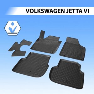 Коврики салона Rival для Volkswagen Jetta VI 2010-2015 2015-н. в., полиуретан, с крепежом, с перемычкой, 5 шт., 15802001