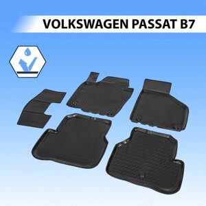 Коврики салона Rival для Volkswagen Passat B7 2010-2015, полиуретан, с крепежом, с перемычкой, 5 шт., 15803001