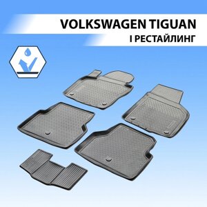 Коврики салона Rival для Volkswagen Tiguan I рестайлинг 5-дв. 2011-2017, полиуретан, с крепежом, с перемычкой, 5 шт.,