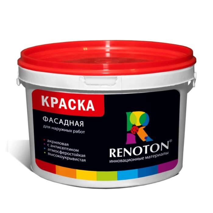 Краска фасадная ВДАК "RENOTON" белая, матовая 14кг от компании Интернет-гипермаркет «MALL24» - фото 1