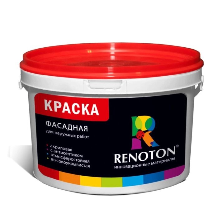 Краска фасадная ВДАК "RENOTON" белая, матовая 30кг от компании Интернет-гипермаркет «MALL24» - фото 1