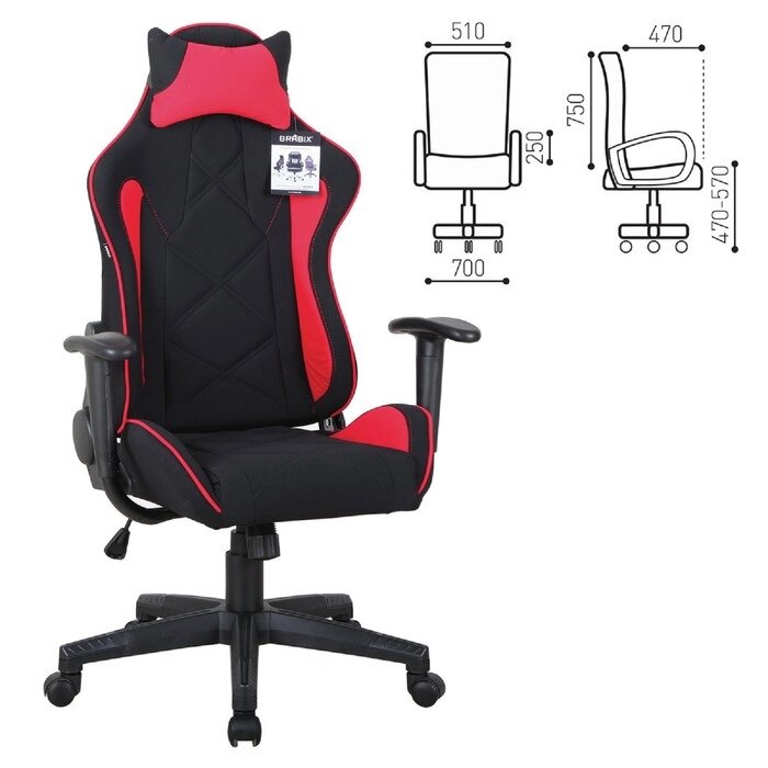 Кресло игровое BRABIX "GT Racer GM-101", подушка, ткань, черное/красное от компании Интернет-гипермаркет «MALL24» - фото 1