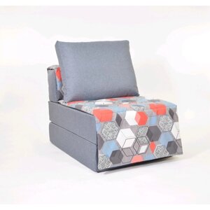 Кресло - кровать "Харви" с накидкой - матрасиком, размер 75 х 100 см, серый, геометрия, рогожка