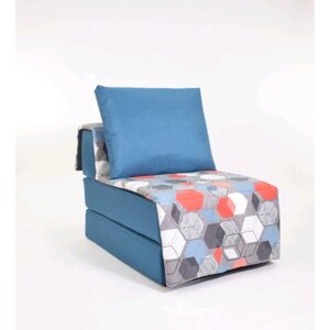 Кресло - кровать "Харви" с накидкой - матрасиком, размер 75 х 100 см, синий, геометрия, рогожка