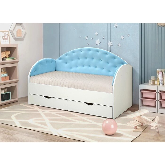 Кровать без бортика "Софа 10.1", 800  1600 мм, цвет корпуса белый / велюр бирюзовый от компании Интернет-гипермаркет «MALL24» - фото 1