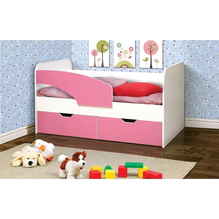 Кровать детская "Дельфин", 2 ящика, 800  1600 мм, левая, цвет белый / ярко-розовый от компании Интернет-гипермаркет «MALL24» - фото 1