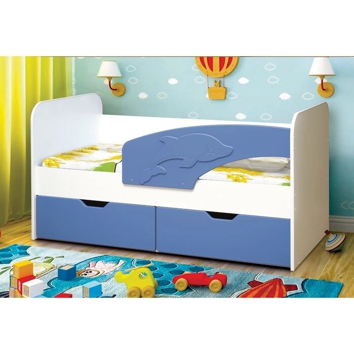 Кровать детская "Дельфин", 2 ящика, 800  1600 мм, правая, цвет белый / синий матовый от компании Интернет-гипермаркет «MALL24» - фото 1