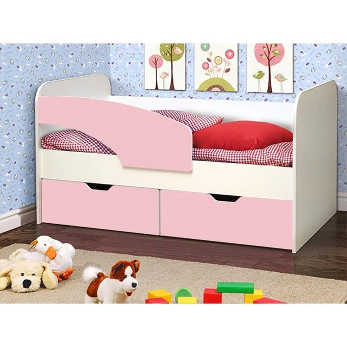 Кровать детская "Дельфин", 2 ящика, 800  1900 мм, левая, цвет белый / ярко-розовый от компании Интернет-гипермаркет «MALL24» - фото 1