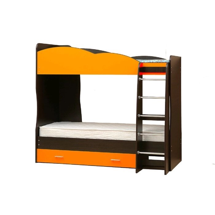 Кровать детская двухъярусная "Юниор 2.1", 800  2000 мм, лдсп, цвет венге / оранжевый от компании Интернет-гипермаркет «MALL24» - фото 1