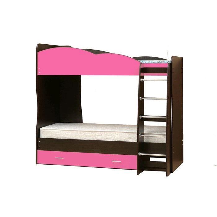 Кровать детская двухъярусная "Юниор 2.1", 800  2000 мм, лдсп, цвет венге / ярко-розовый от компании Интернет-гипермаркет «MALL24» - фото 1