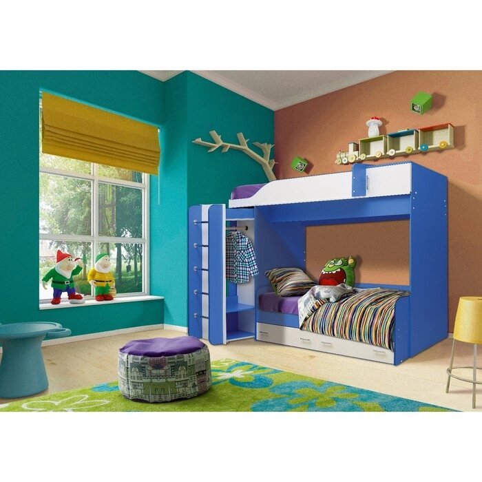 Кровать детская двухъярусная "Юниор-8", 2450  1056  1850 мм, цвет белый/синий от компании Интернет-гипермаркет «MALL24» - фото 1