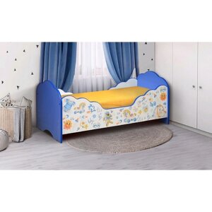 Кровать детская "Малышка №3", 1400 600 мм, цвет белый / синий / фотопечать для мальчиков