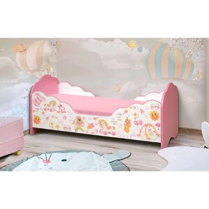 Кровать детская "Малышка №4", 1400 600 мм, белый / ярко-розовый / фотопечать для девочек