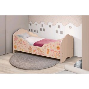 Кровать детская "Малышка №4", 1400 600 мм, цвет дуб млечный / фотопечать для девочек