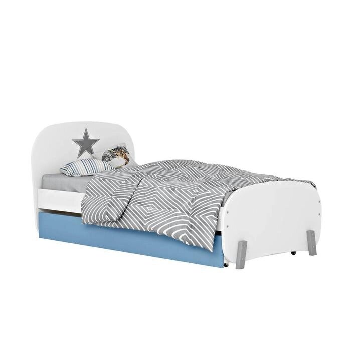 Кровать детская Polini kids Mirum 1915 c ящиком, цвет белый/голубой от компании Интернет-гипермаркет «MALL24» - фото 1