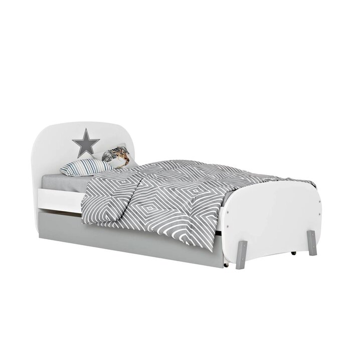 Кровать детская Polini kids Mirum 1915 c ящиком, цвет белый с серым от компании Интернет-гипермаркет «MALL24» - фото 1