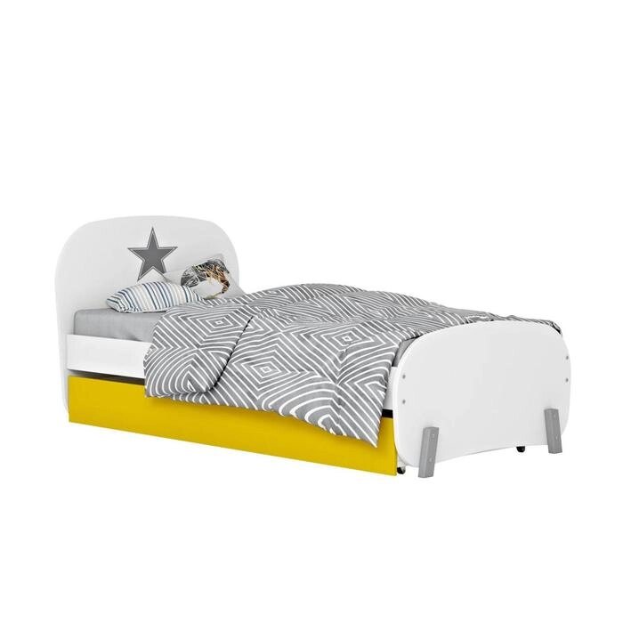 Кровать детская Polini kids Mirum 1915 c ящиком, цвет белый/жёлтый от компании Интернет-гипермаркет «MALL24» - фото 1