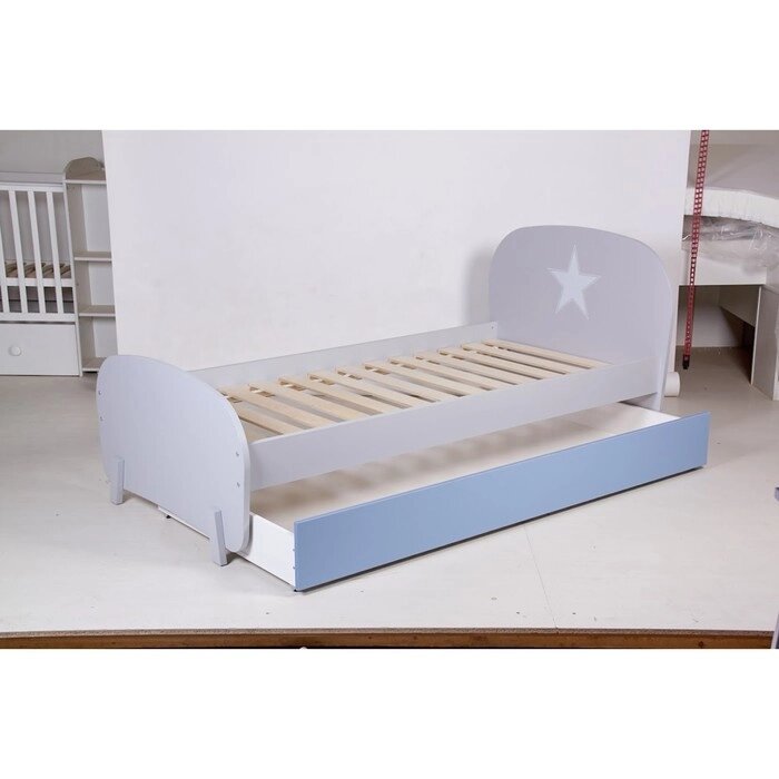 Кровать детская Polini kids Mirum 1915 c ящиком, цвет серый, ящик голубой от компании Интернет-гипермаркет «MALL24» - фото 1